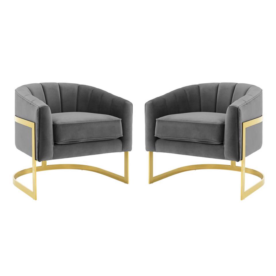 Modway Esteem Accent Armchair Performance Velvet Set of 2 - EEI-4422 | Armchairs | Modishstore - 2