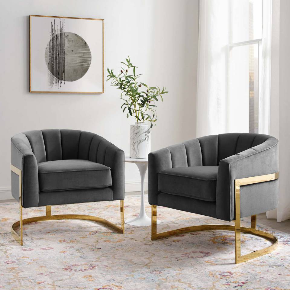 Modway Esteem Accent Armchair Performance Velvet Set of 2 - EEI-4422 | Armchairs | Modishstore - 1