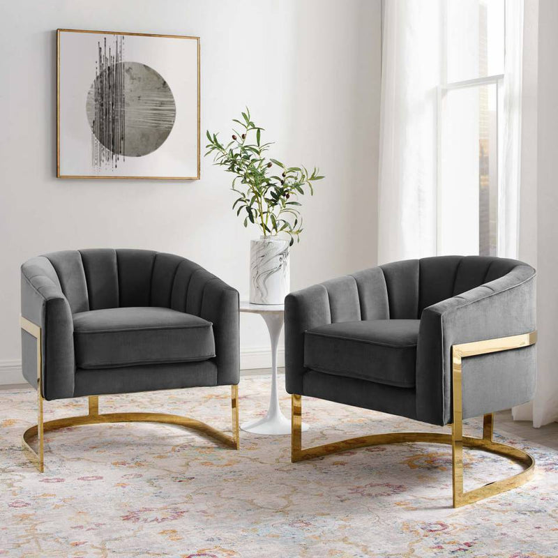 Modway Esteem Accent Armchair Performance Velvet Set of 2 - EEI-4422 | Armchairs | Modishstore - 1