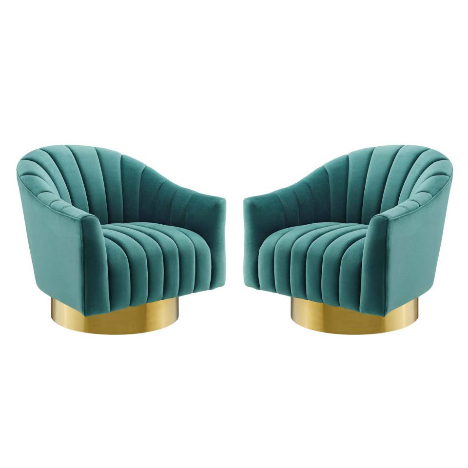 Modway Buoyant Swivel Chair Performance Velvet Set of 2 | Accent Chairs | Modishstore-9