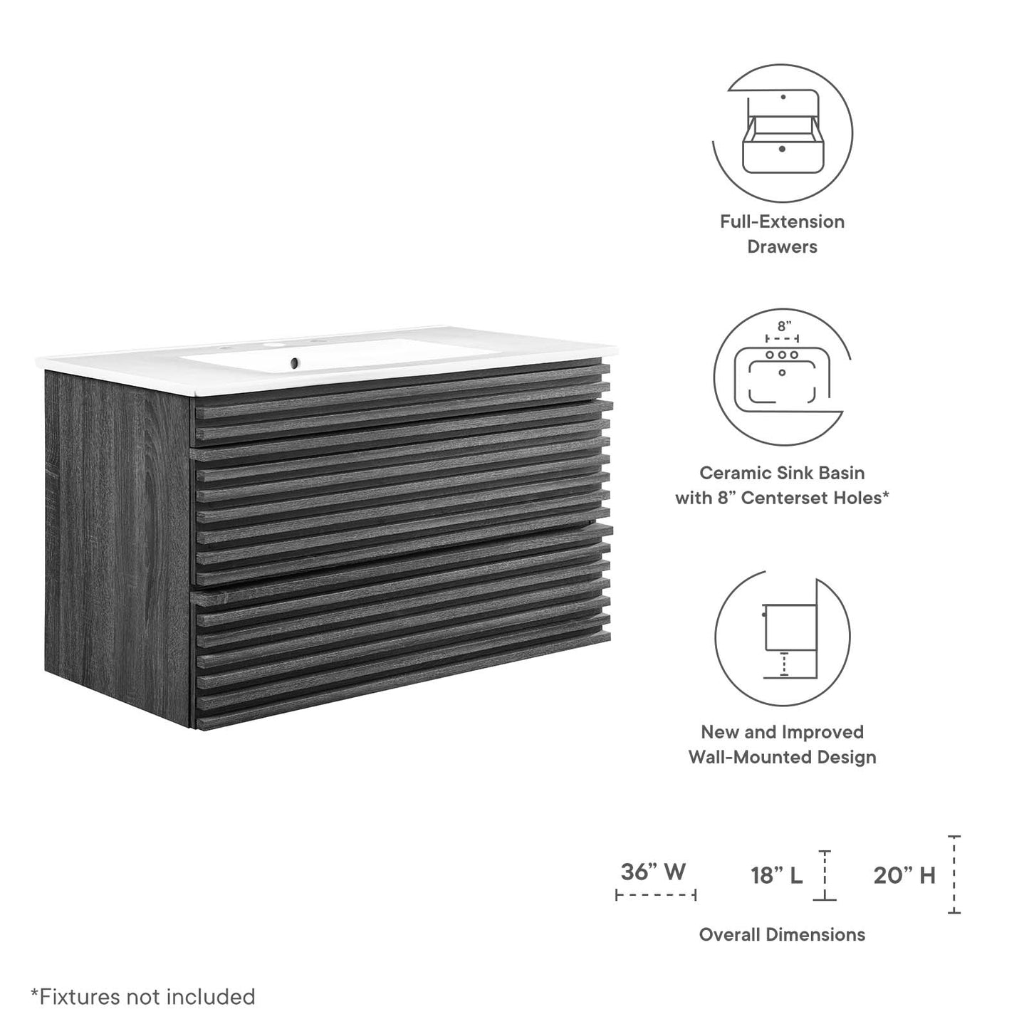 Modway Render 36" Wall-Mount Bathroom Vanity - EEI-4436 | Bathroom Accessories | Modishstore - 31