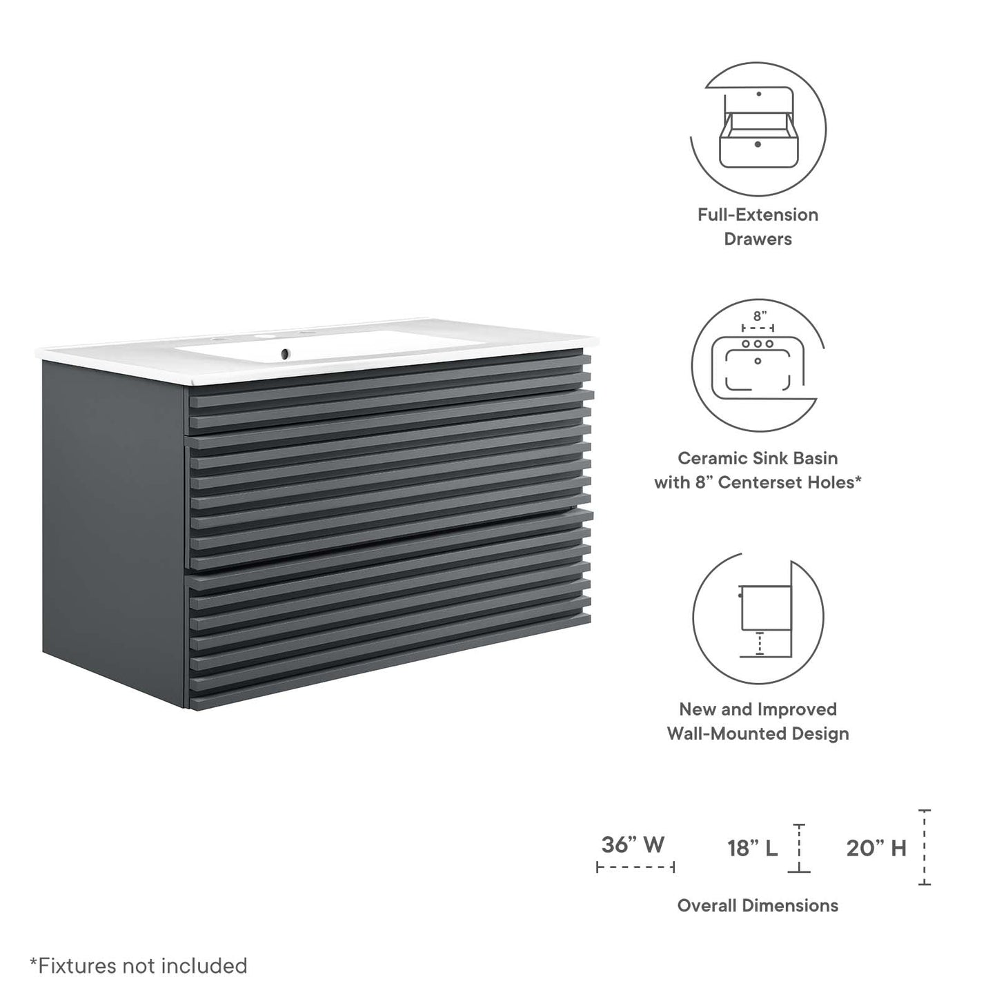 Modway Render 36" Wall-Mount Bathroom Vanity - EEI-4436 | Bathroom Accessories | Modishstore - 39