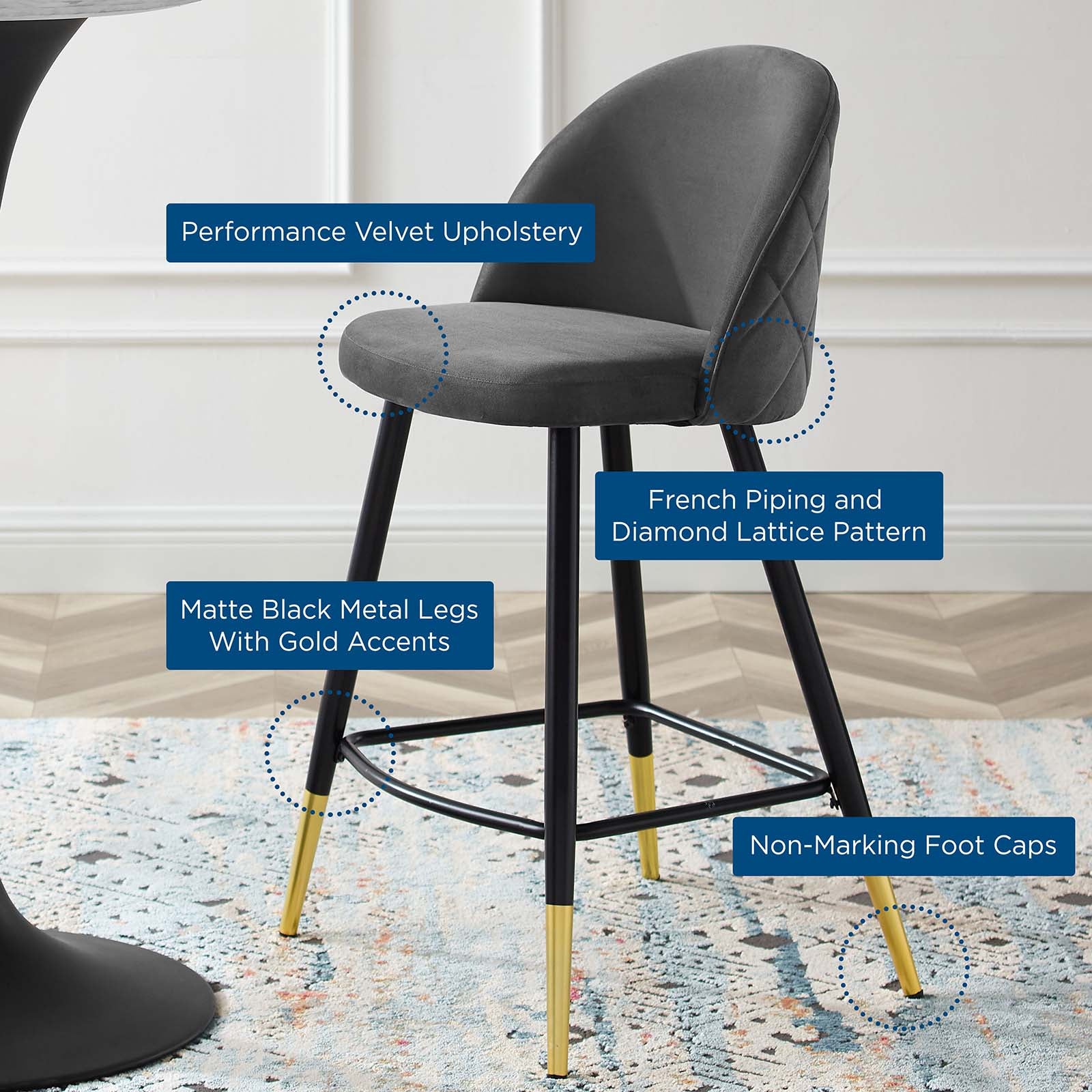 Modway Cordial Performance Velvet Counter Stools - Set of 2 - EEI-4529 | Counter Stools | Modishstore - 9