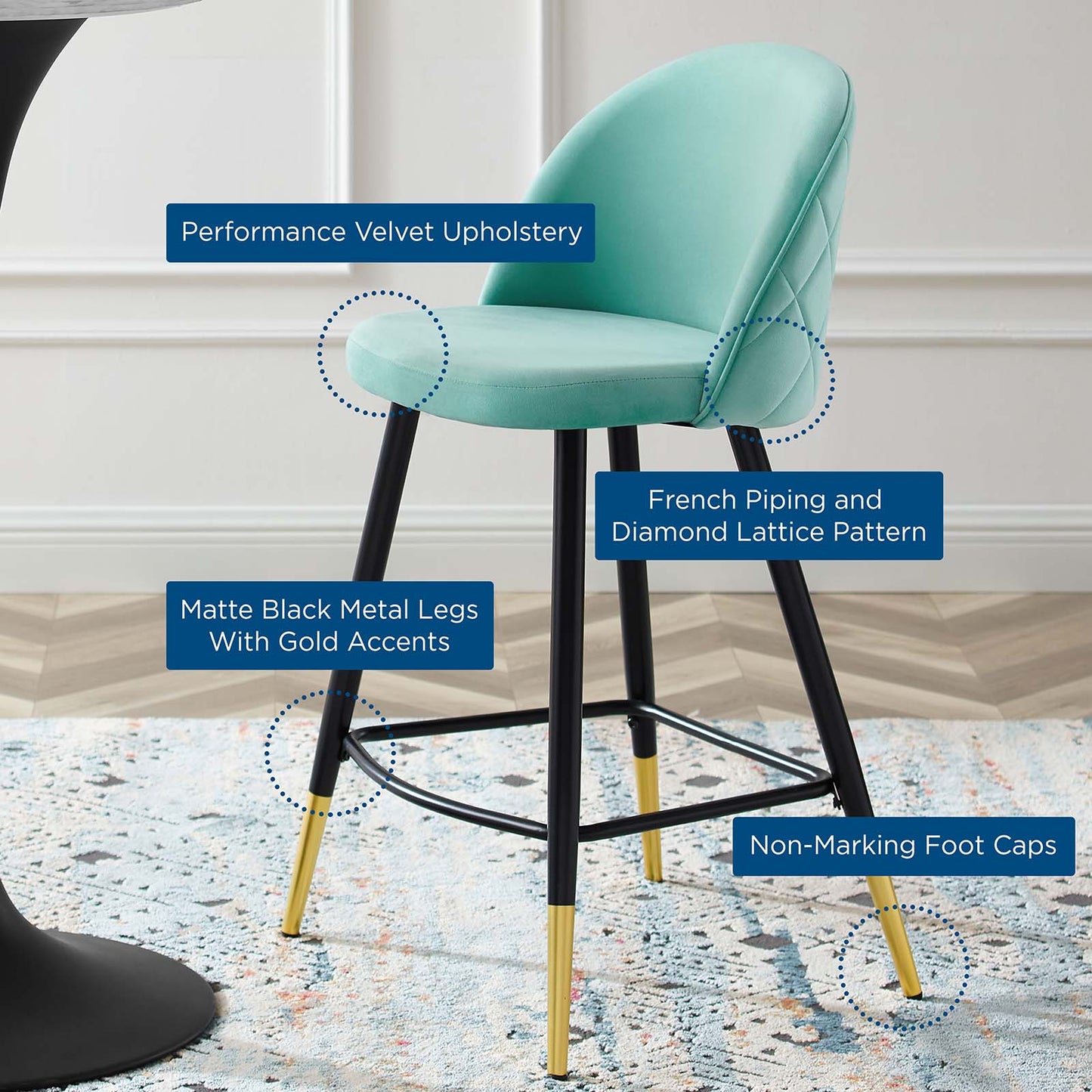 Modway Cordial Performance Velvet Counter Stools - Set of 2 - EEI-4529 | Counter Stools | Modishstore - 27