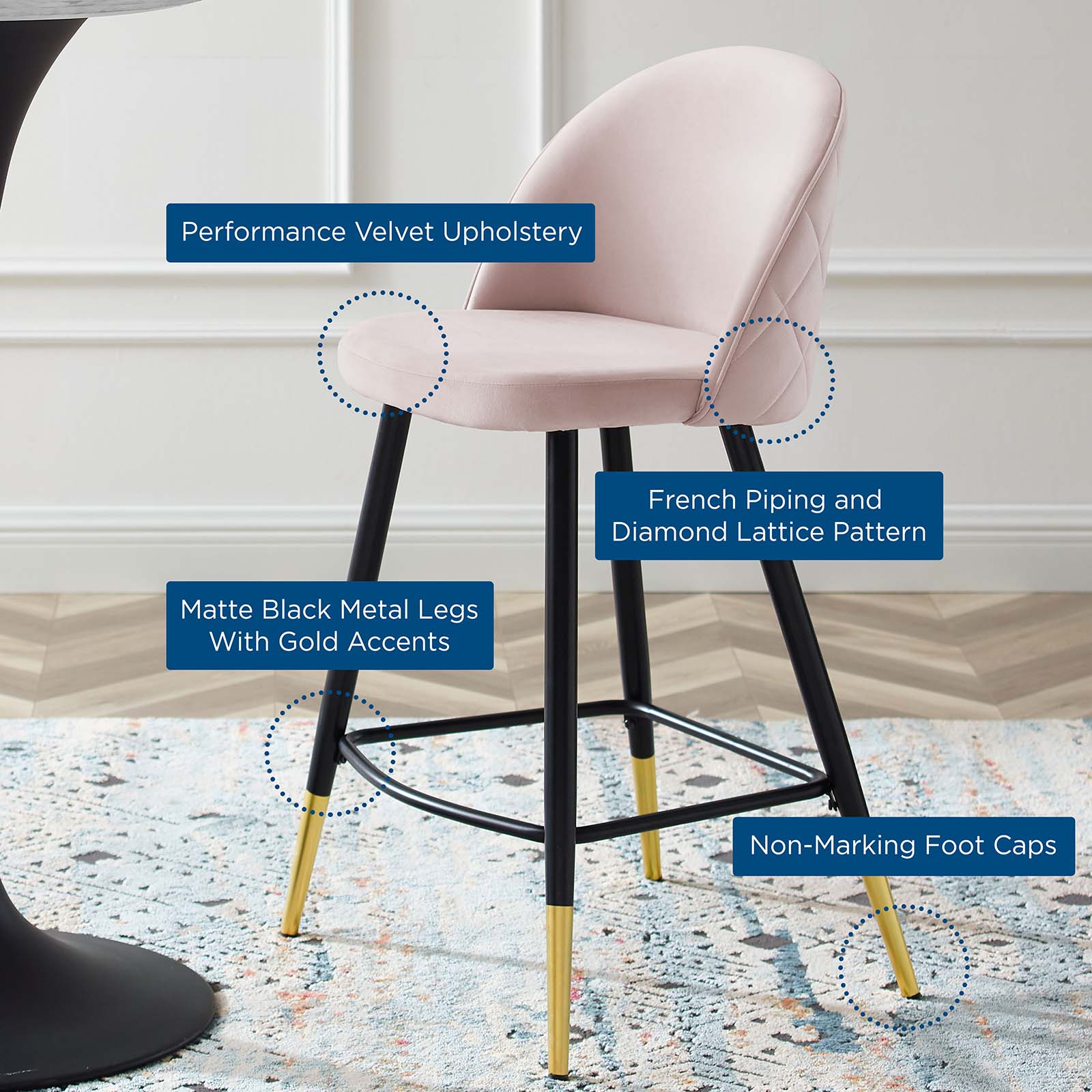Modway Cordial Performance Velvet Counter Stools - Set of 2 - EEI-4529 | Counter Stools | Modishstore - 54