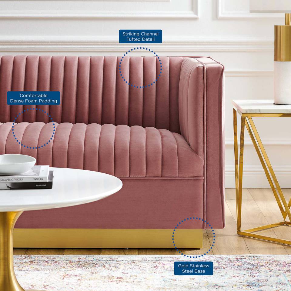 Modway Sanguine Vertical Channel Tufted Performance Velvet Loveseat - EEI-4530 | Loveseats | Modishstore - 4