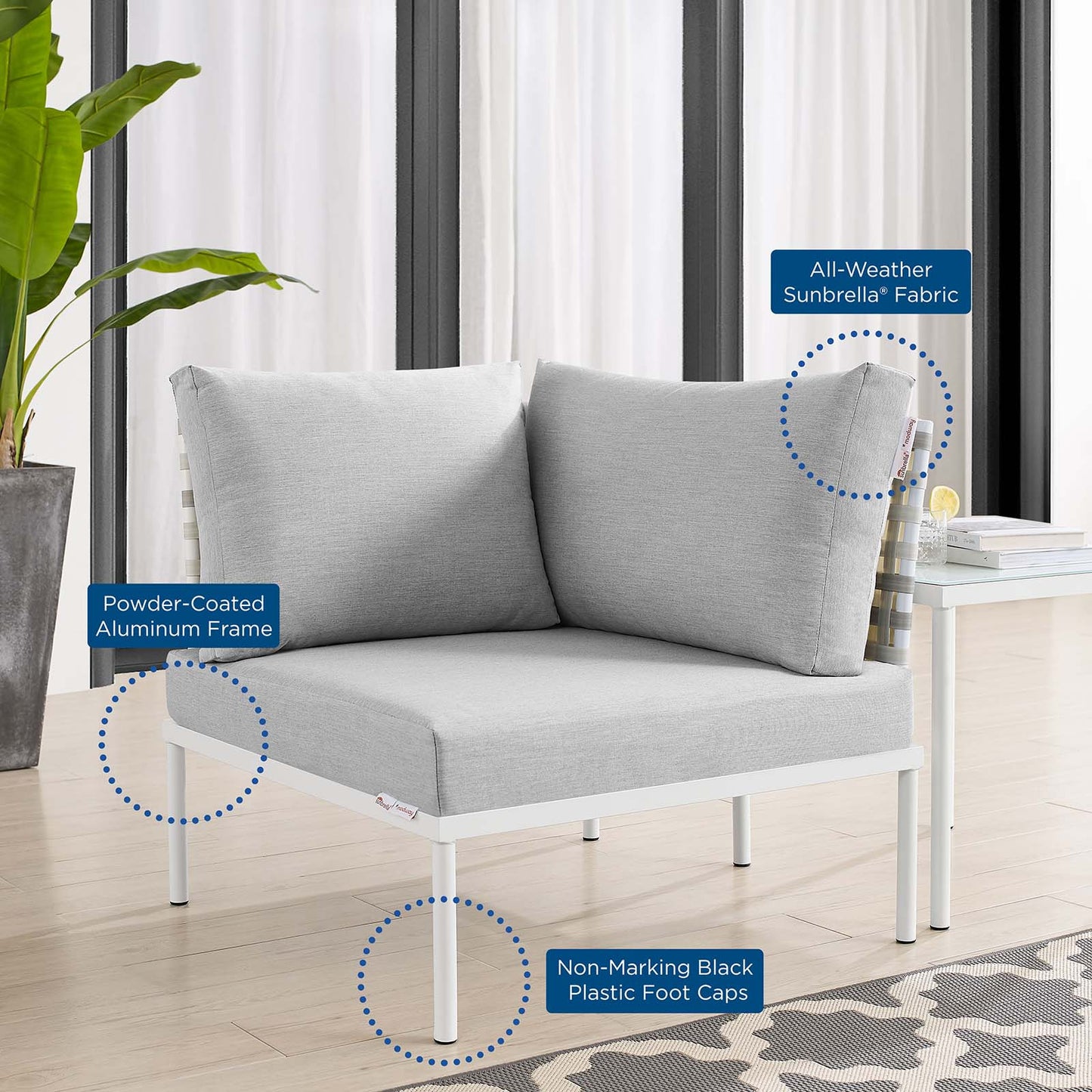 Harmony Sunbrella® Basket Weave Outdoor Patio Aluminum Corner Chair By Modway - EEI-4537 | Outdoor Sofas, Loveseats & Sectionals | Modishstore - 6