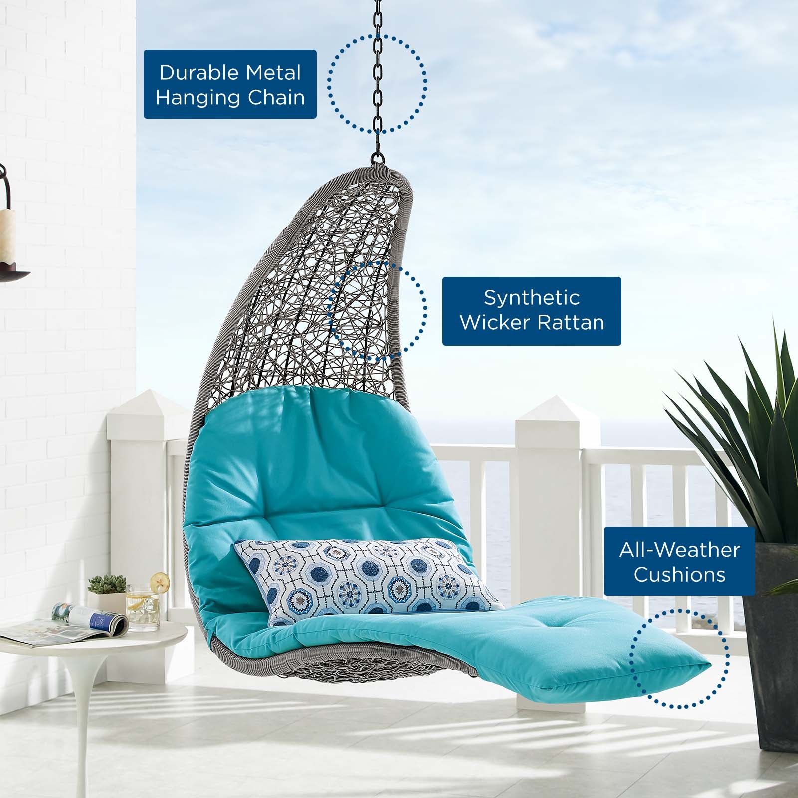 Landscape Outdoor Patio Hanging Chaise Lounge Outdoor Patio Swing Chair By Modway - EEI-4589 | Outdoor Porch Swings | Modishstore - 26