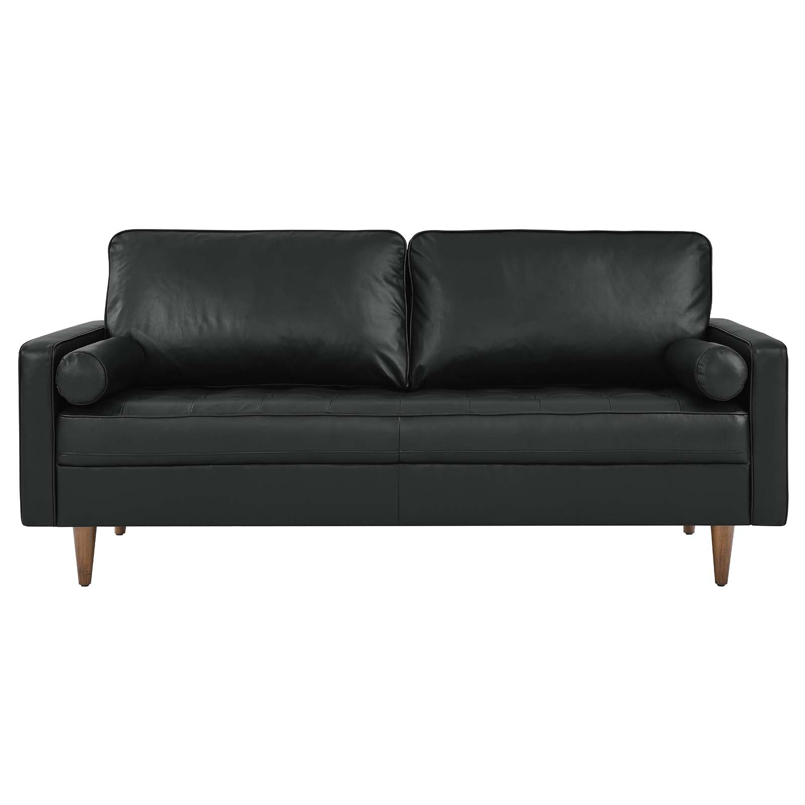 Modway Valour Leather Sofa with Tufting Mid-Century Modern Walnut