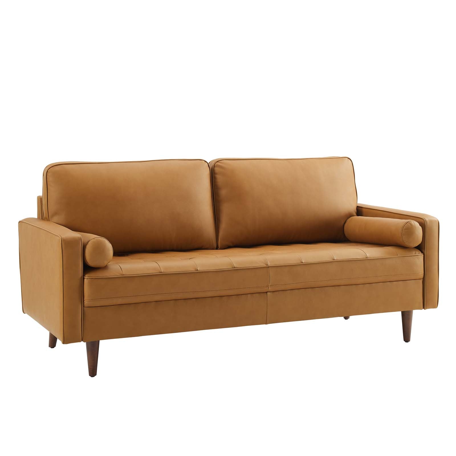 Modway Valour Leather Sofa with Tufting Mid-Century Modern Walnut