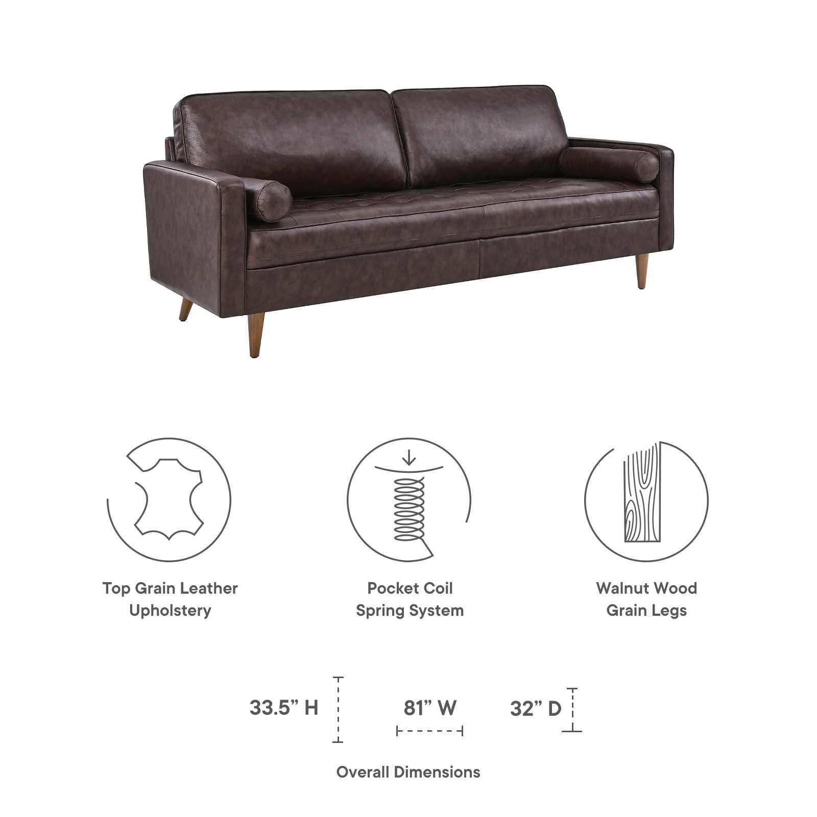 Valour 81" Leather Sofa By Modway | Sofas | Modishstore-22