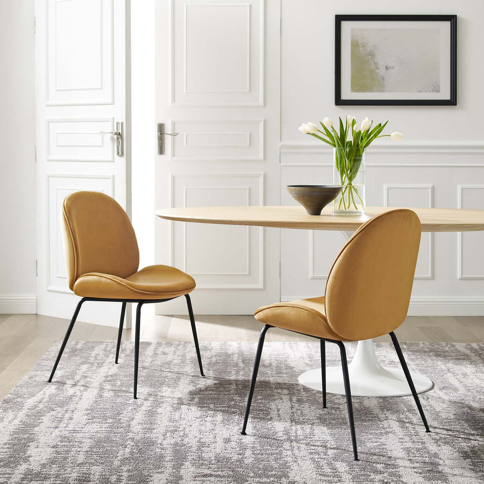 Scoop Black Powder Coated Steel Leg Performance Velvet Dining Chairs - Set of 2 By Modway - EEI-4635 | Dining Chairs | Modishstore - 1
