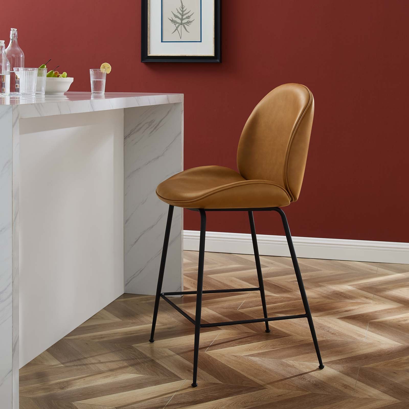 Scoop Black Powder Coated Steel Leg Vegan Leather Counter Stool By Modway - EEI-4638 | Counter Stools | Modishstore - 1