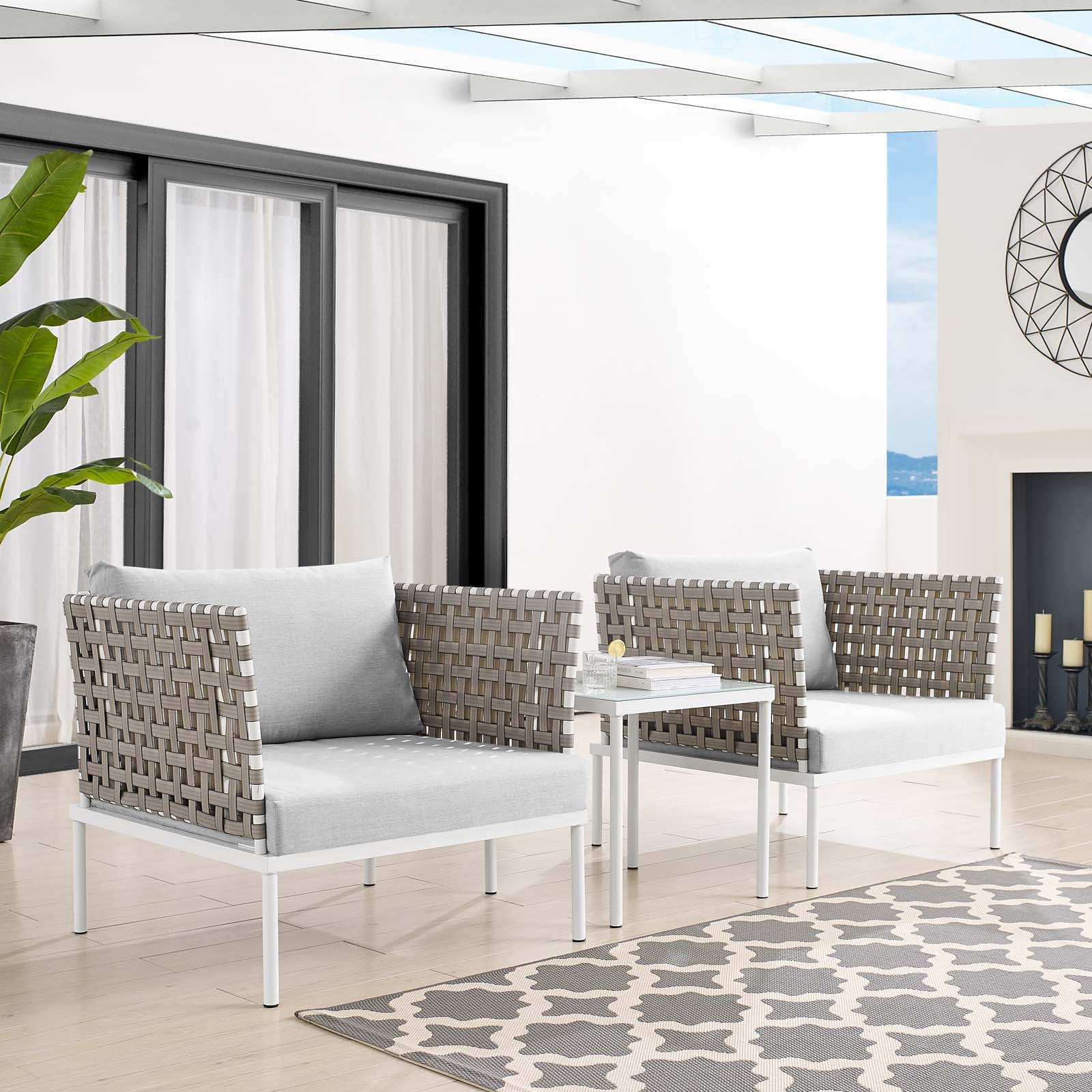 Harmony 3-Piece  Sunbrella® Basket Weave Outdoor Patio Aluminum Seating Set By Modway - EEI-4685 | Outdoor Chairs | Modishstore - 1