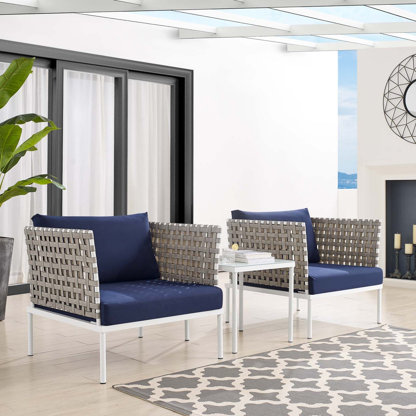 Harmony 3-Piece  Sunbrella® Basket Weave Outdoor Patio Aluminum Seating Set By Modway - EEI-4685 | Outdoor Chairs | Modishstore - 11