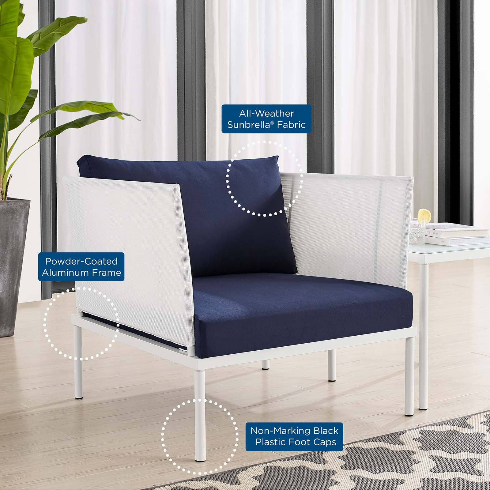 Harmony 3-Piece  Sunbrella® Outdoor Patio Aluminum Seating Set By Modway - EEI-4686 | Outdoor Sofas, Loveseats & Sectionals | Modishstore - 9