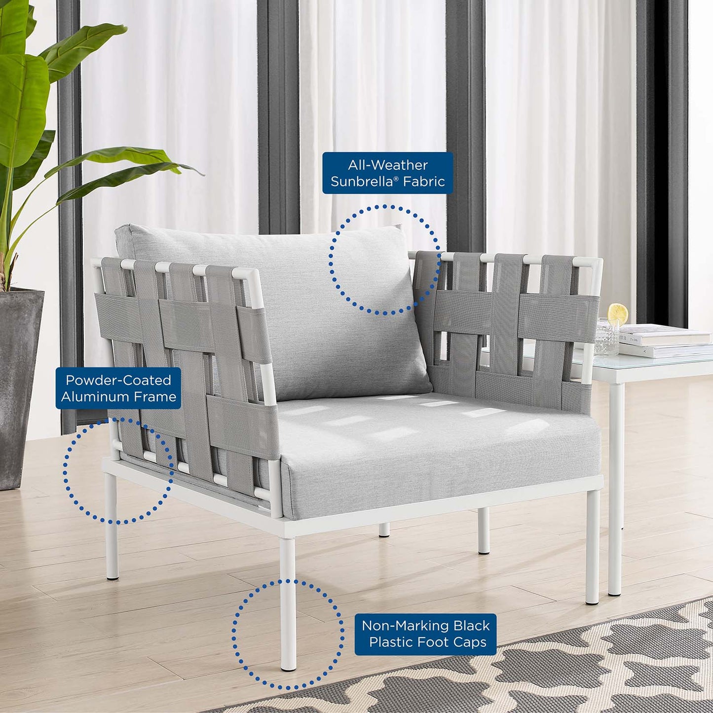 Harmony 3-Piece  Sunbrella® Outdoor Patio Aluminum Seating Set By Modway - EEI-4687 | Outdoor Chairs | Modishstore - 9