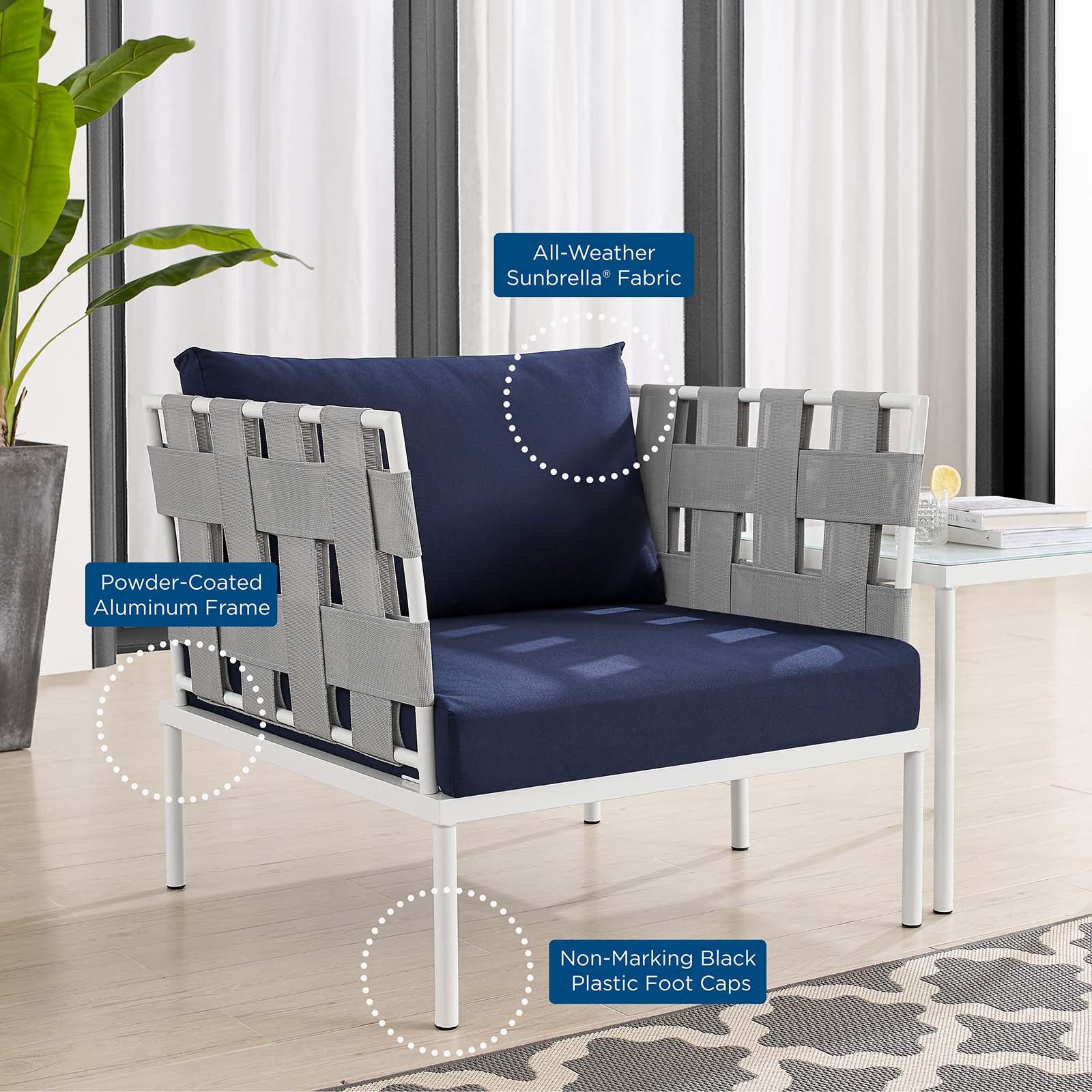 Harmony 3-Piece  Sunbrella® Outdoor Patio Aluminum Seating Set By Modway - EEI-4687 | Outdoor Chairs | Modishstore - 18