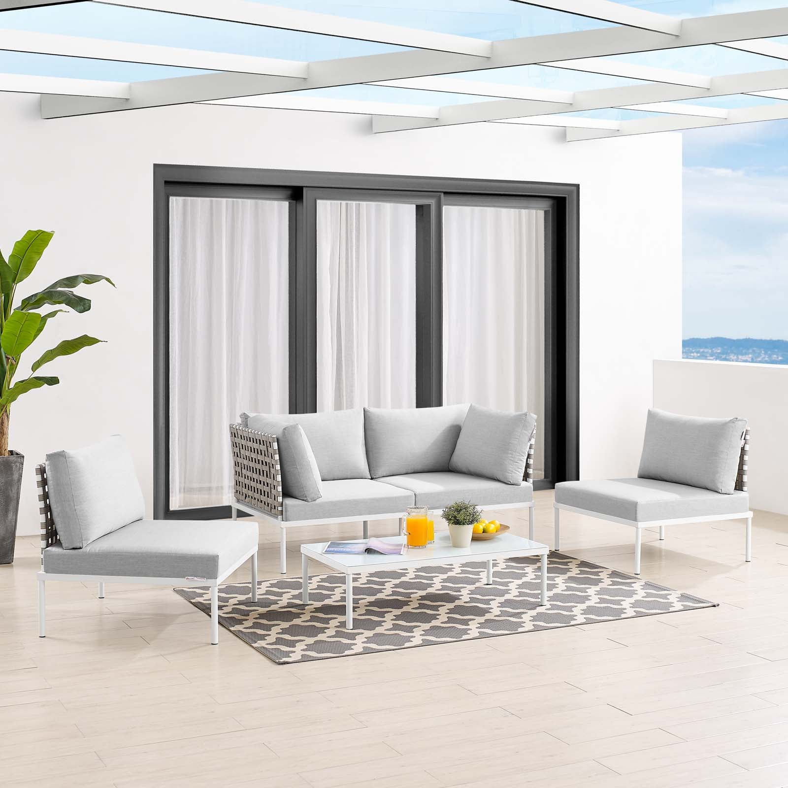 Harmony 4-Piece  Sunbrella® Basket Weave Outdoor Patio Aluminum Seating Set By Modway - EEI-4689 | Outdoor Sofas, Loveseats & Sectionals | Modishstore - 1