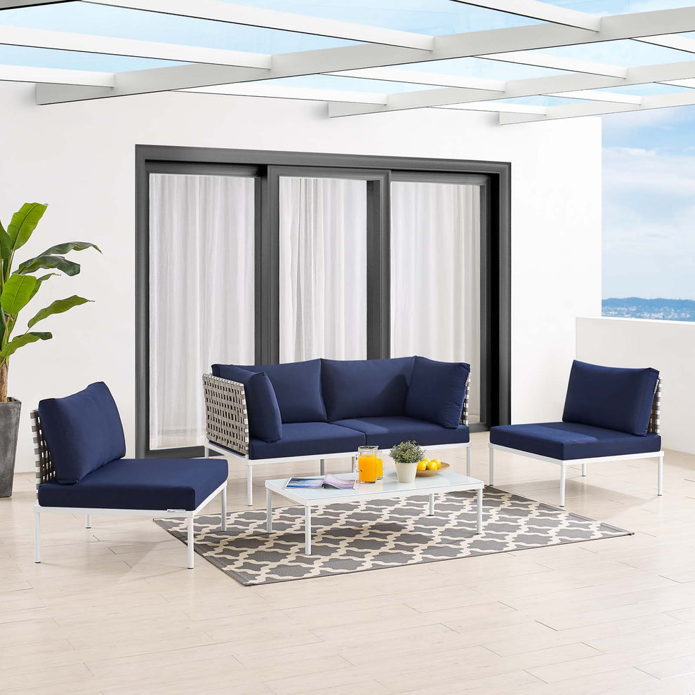 Harmony 4-Piece  Sunbrella® Basket Weave Outdoor Patio Aluminum Seating Set By Modway - EEI-4689 | Outdoor Sofas, Loveseats & Sectionals | Modishstore - 17