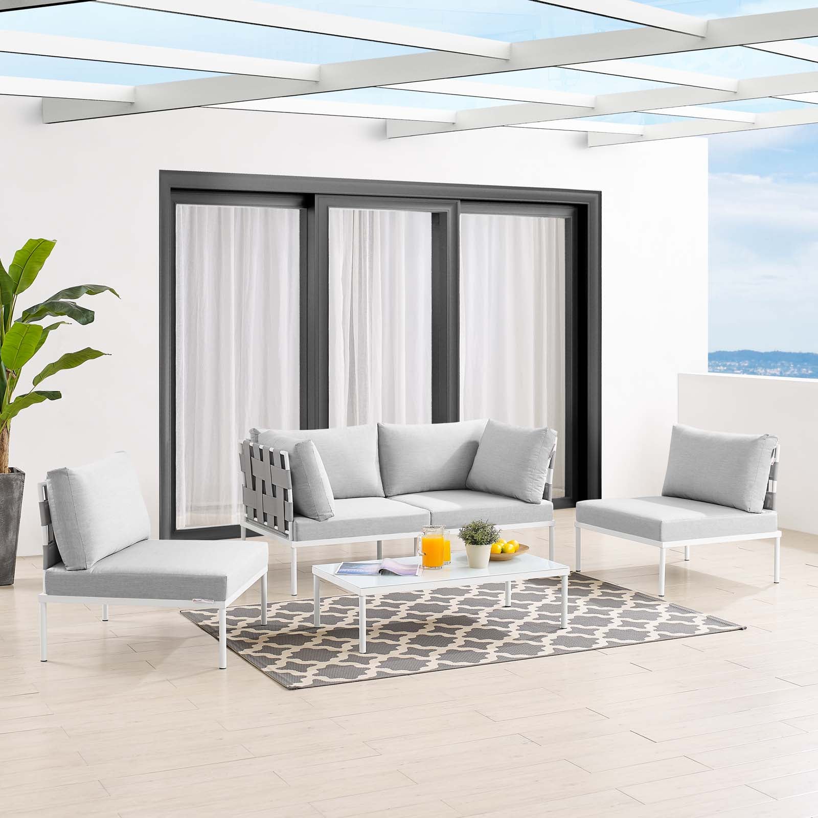 Harmony 4-Piece  Sunbrella® Outdoor Patio Aluminum Seating Set By Modway - EEI-4691 | Outdoor Sofas, Loveseats & Sectionals | Modishstore