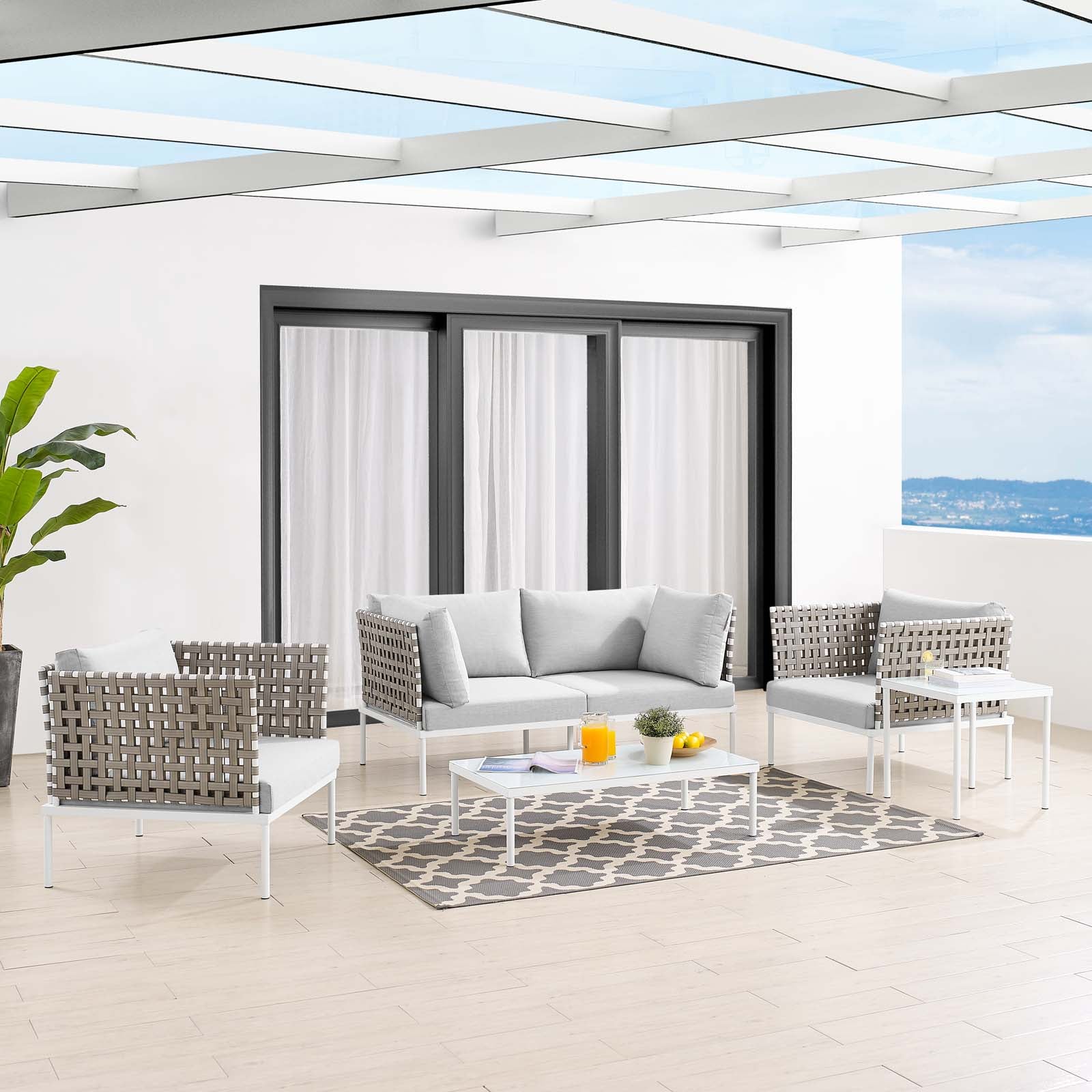 Harmony 5-Piece  Sunbrella® Basket Weave Outdoor Patio Aluminum Seating Set By Modway - EEI-4693 | Outdoor Sofas, Loveseats & Sectionals | Modishstore - 1