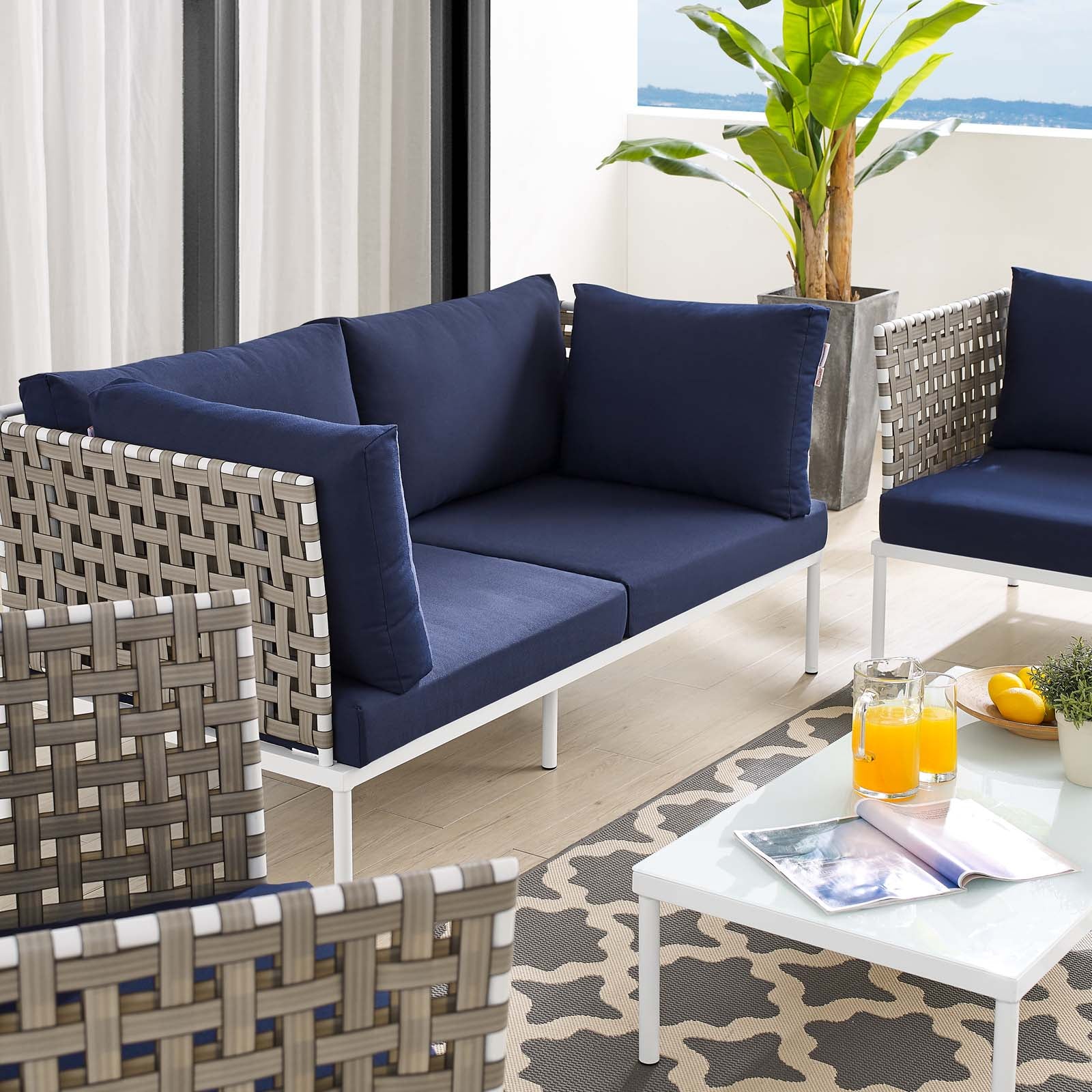 Harmony 5-Piece  Sunbrella® Basket Weave Outdoor Patio Aluminum Seating Set By Modway - EEI-4693 | Outdoor Sofas, Loveseats & Sectionals | Modishstore - 22