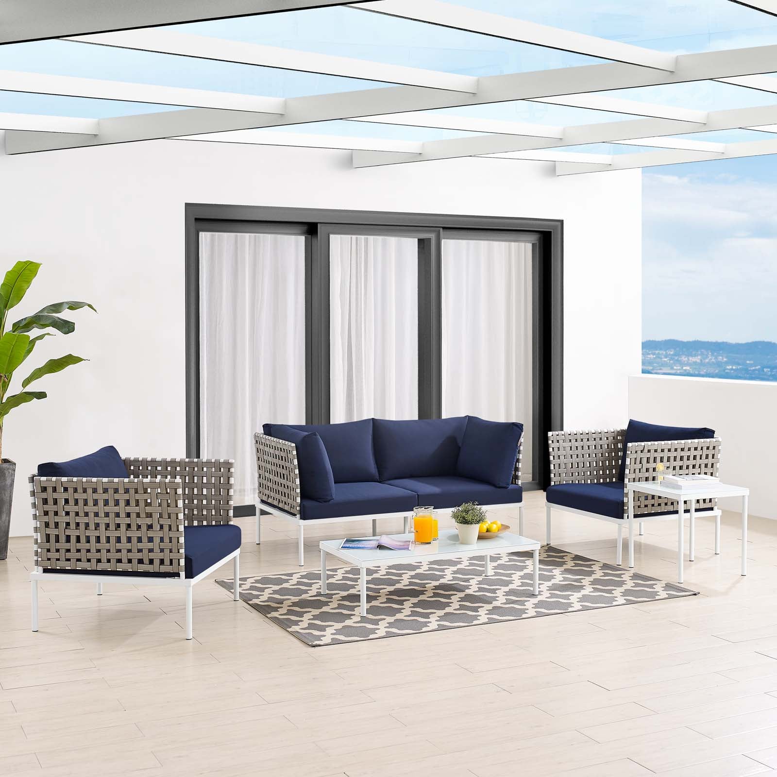 Harmony 5-Piece  Sunbrella® Basket Weave Outdoor Patio Aluminum Seating Set By Modway - EEI-4693 | Outdoor Sofas, Loveseats & Sectionals | Modishstore - 23