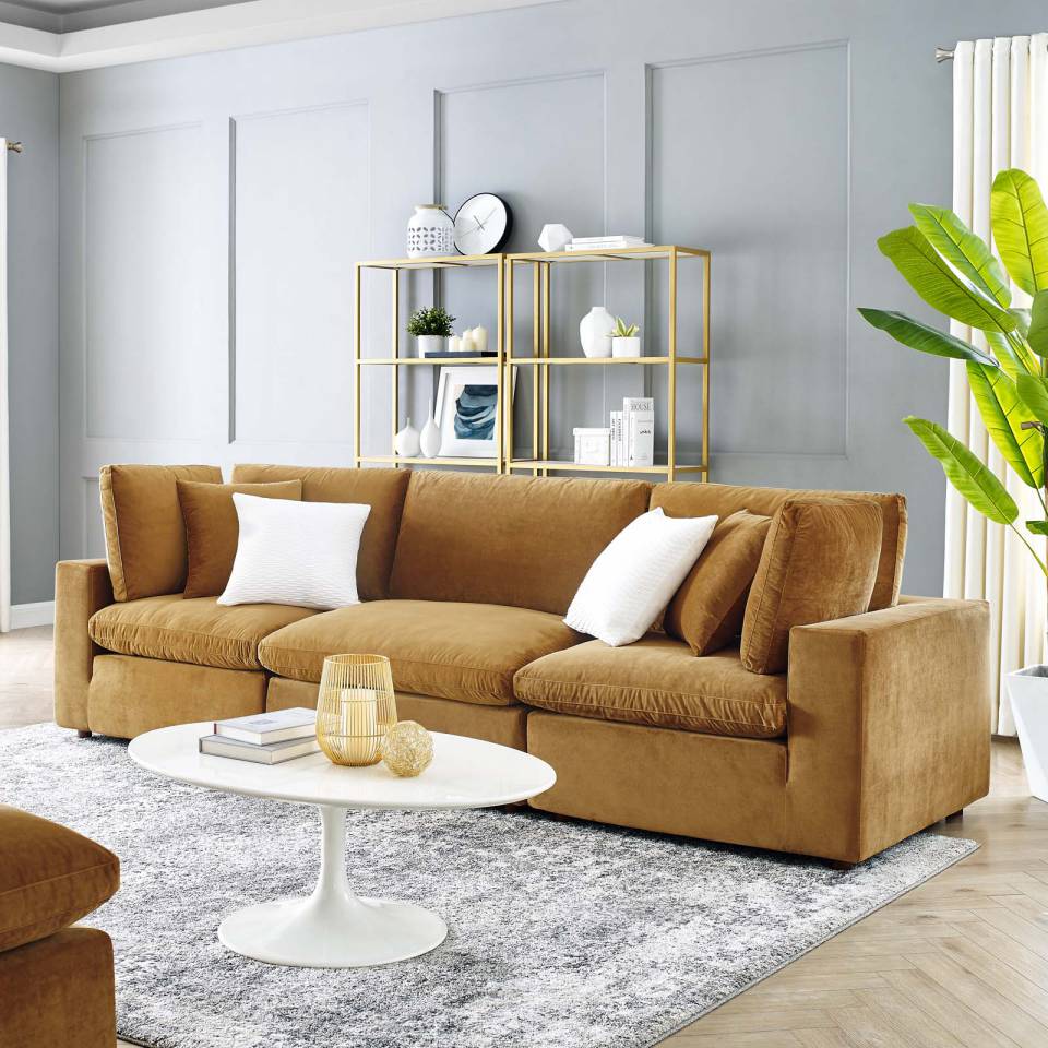 Modway Commix Down Filled Overstuffed Performance Velvet 3-Seater Sofa - EEI-4817 | Sofas | Modishstore - 1