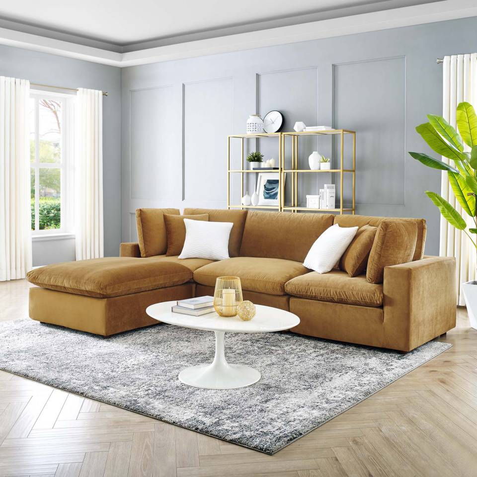Modway Commix Down Filled Overstuffed Performance Velvet 4-Piece Sectional Sofa - EEI-4818 | Sofa Set | Modishstore - 1
