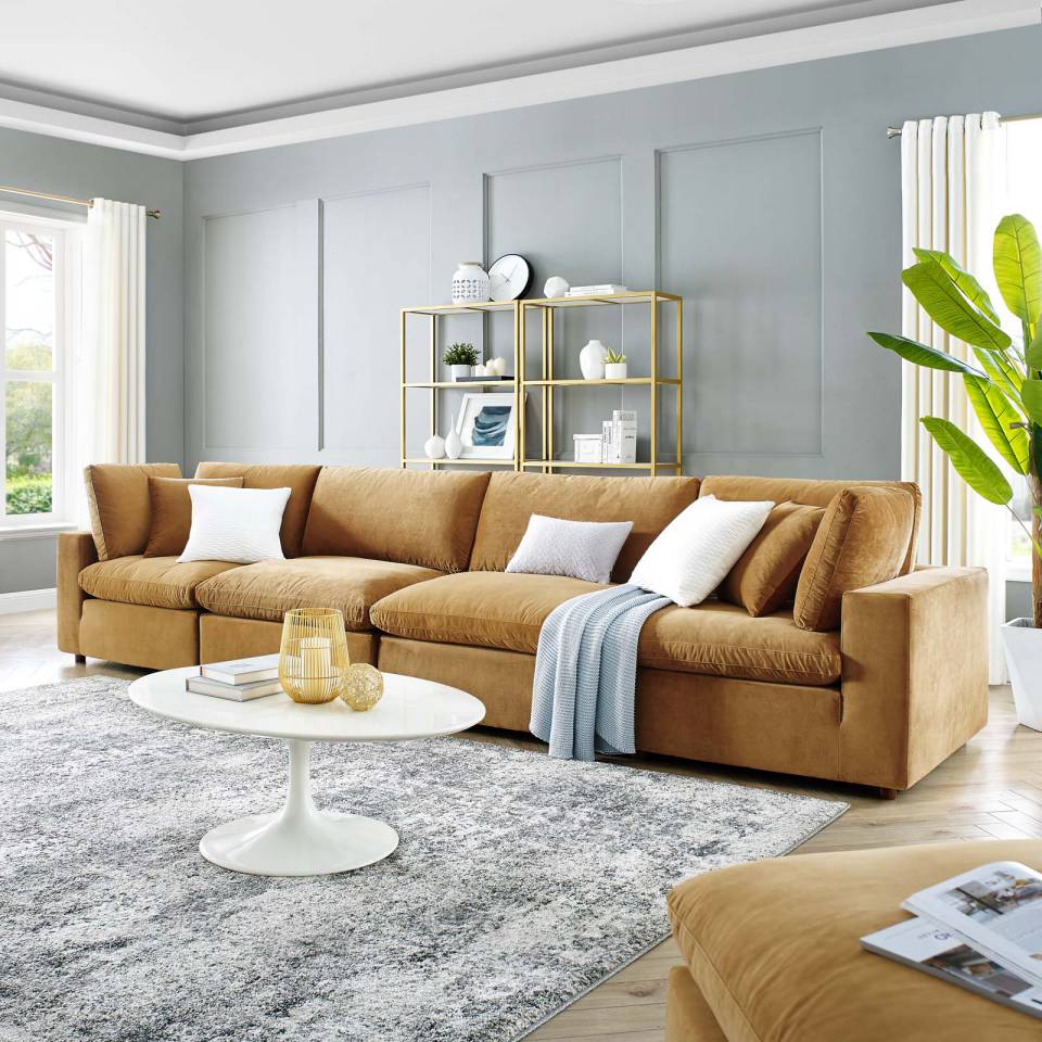 Modway Commix Down Filled Overstuffed Performance Velvet 4-Seater Sofa - EEI-4819 | Sofas | Modishstore - 1