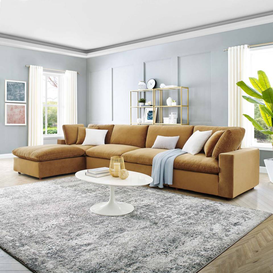 Modway Commix Down Filled Overstuffed Performance Velvet 5-Piece Sectional Sofa - EEI-4820 | Sectional | Modishstore - 1