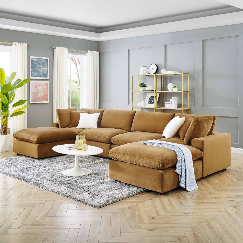 Modway Commix Down Filled Overstuffed Performance Velvet 6-Piece Sectional Sofa - EEI-4821 | Sofa Set | Modishstore - 1
