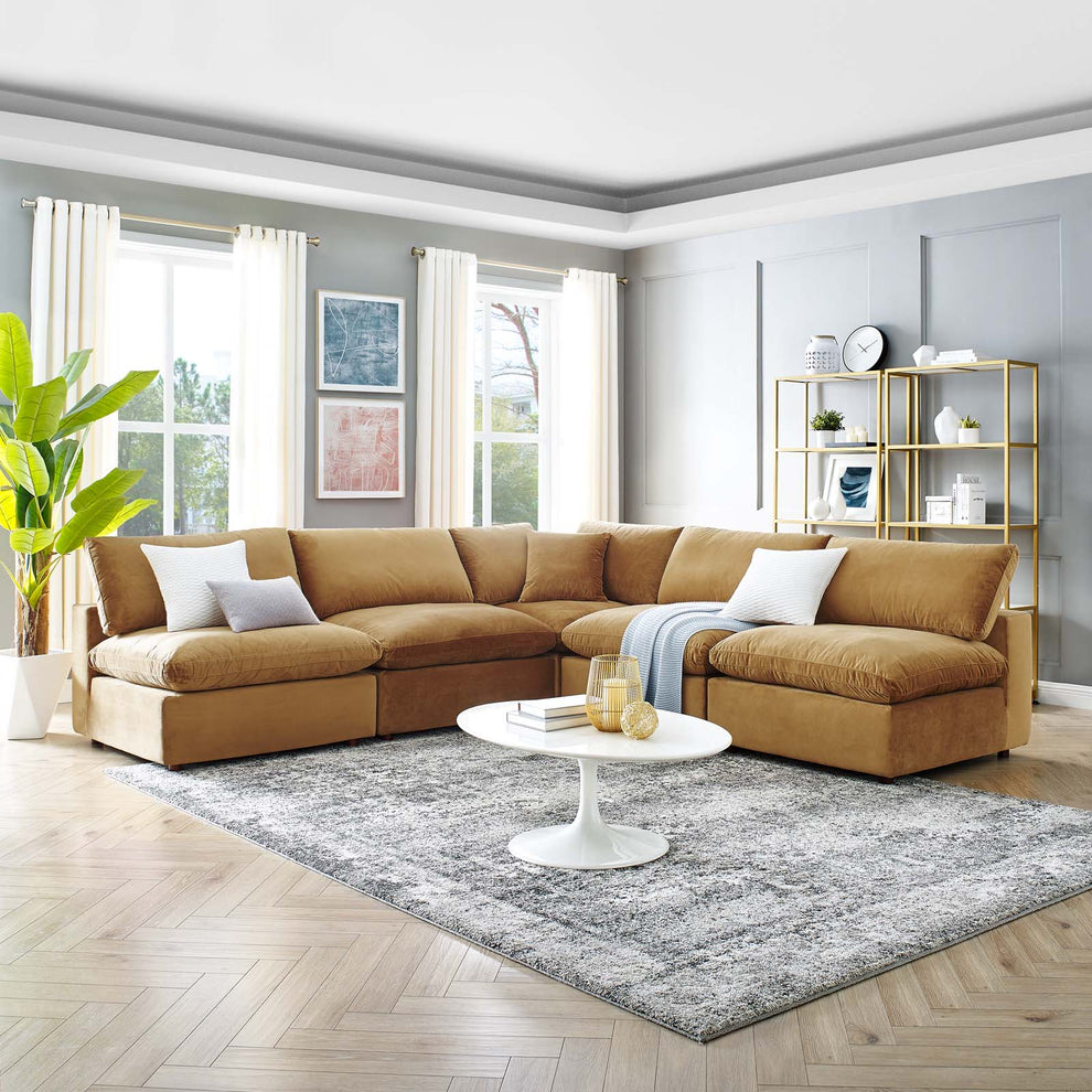 Modway Commix Down Filled Overstuffed Performance Velvet 5-Piece Sectional Sofa - EEI-4822 | Sectional | Modishstore - 1