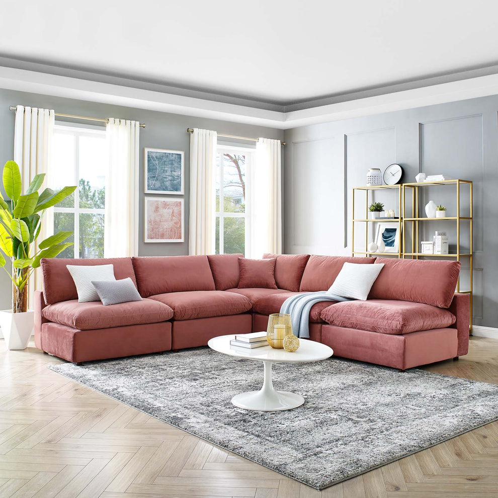Modway Commix Down Filled Overstuffed Performance Velvet 5-Piece Sectional Sofa - EEI-4822 | Sectional | Modishstore - 51