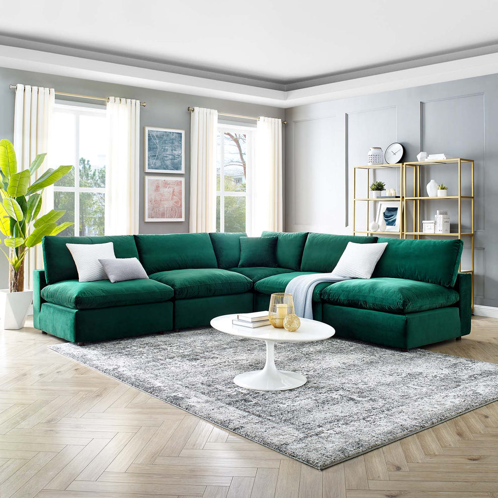 Modway Commix Down Filled Overstuffed Performance Velvet 5-Piece Sectional Sofa - EEI-4822 | Sectional | Modishstore - 52