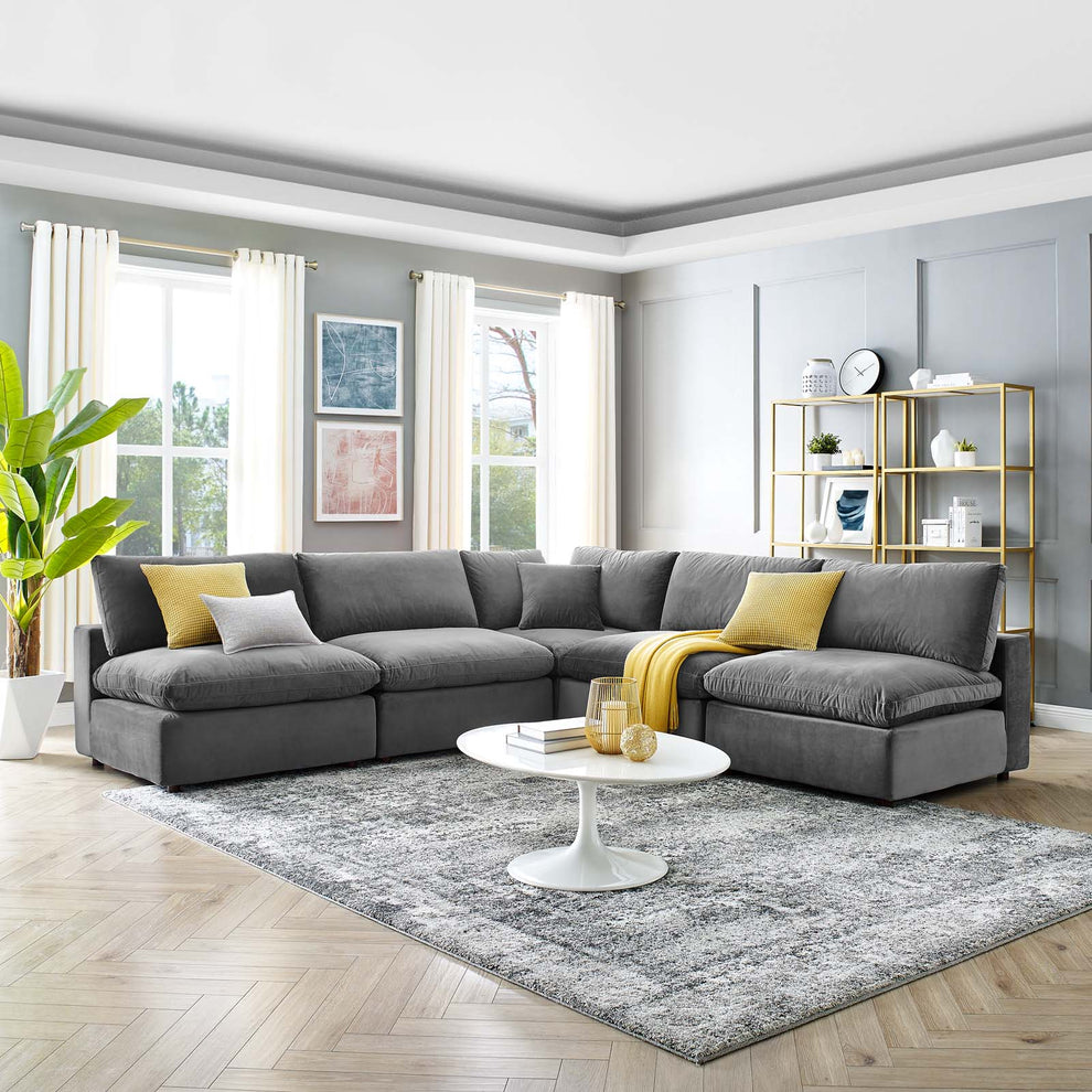 Modway Commix Down Filled Overstuffed Performance Velvet 5-Piece Sectional Sofa - EEI-4822 | Sectional | Modishstore - 53