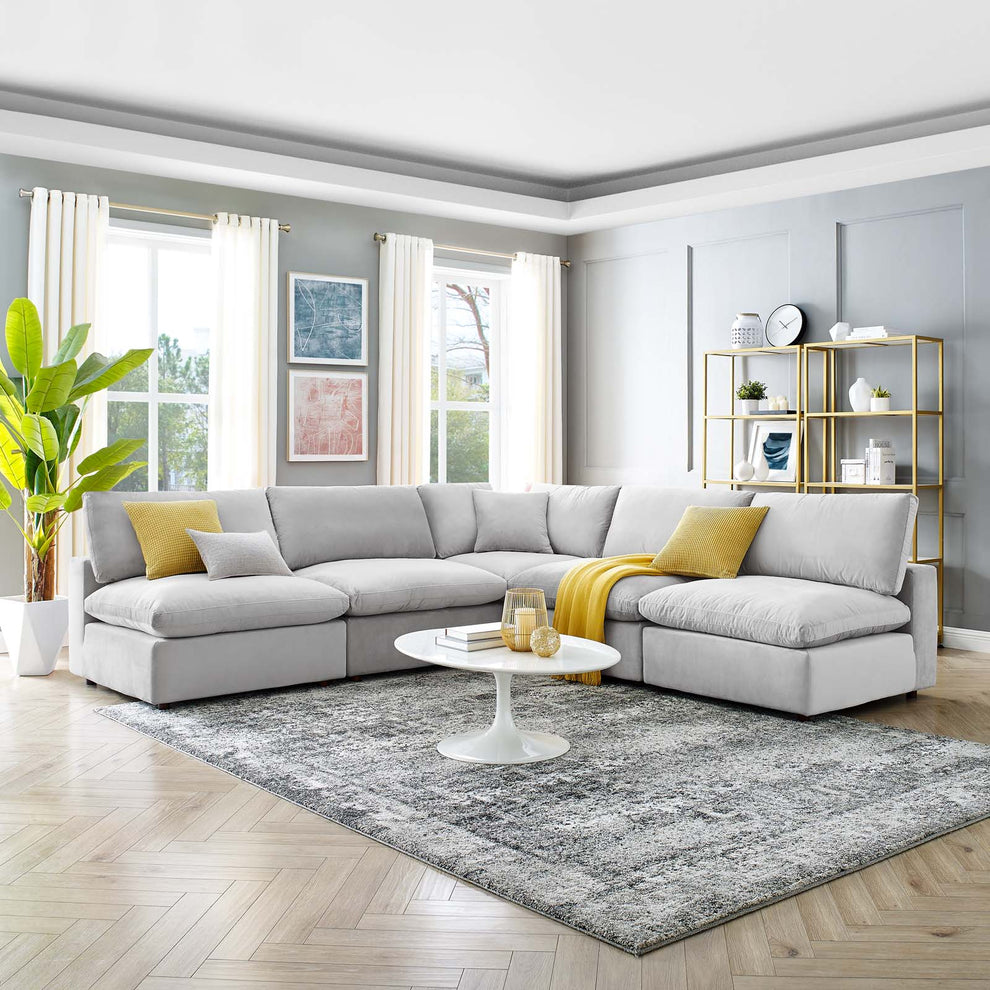 Modway Commix Down Filled Overstuffed Performance Velvet 5-Piece Sectional Sofa - EEI-4822 | Sectional | Modishstore - 54