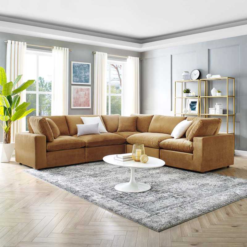 Modway Commix Down Filled Overstuffed Performance Velvet 5-Piece Sectional Sofa - EEI-4823 | Sectional | Modishstore - 1
