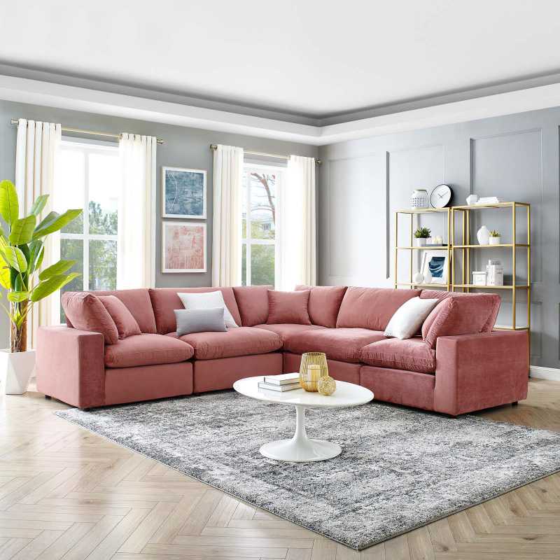 Modway Commix Down Filled Overstuffed Performance Velvet 5-Piece Sectional Sofa - EEI-4823 | Sectional | Modishstore - 5