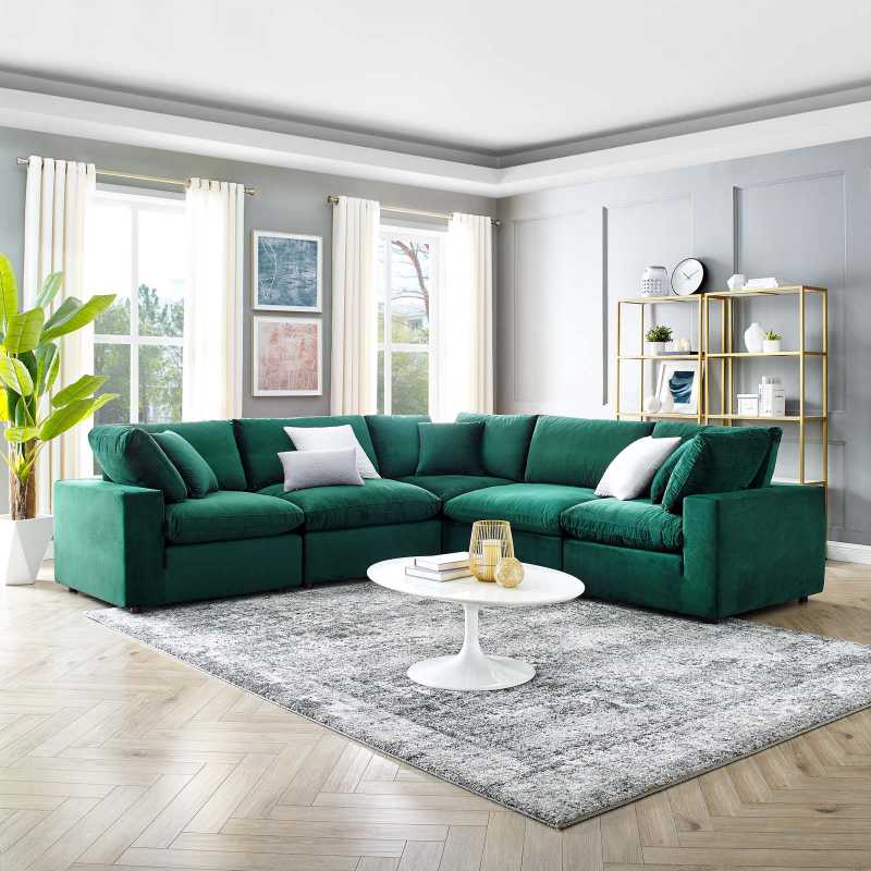 Modway Commix Down Filled Overstuffed Performance Velvet 5-Piece Sectional Sofa - EEI-4823 | Sectional | Modishstore - 9