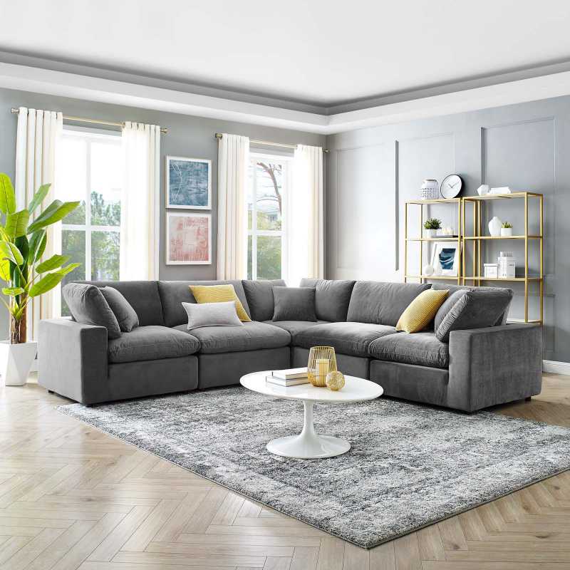 Modway Commix Down Filled Overstuffed Performance Velvet 5-Piece Sectional Sofa - EEI-4823 | Sectional | Modishstore - 12