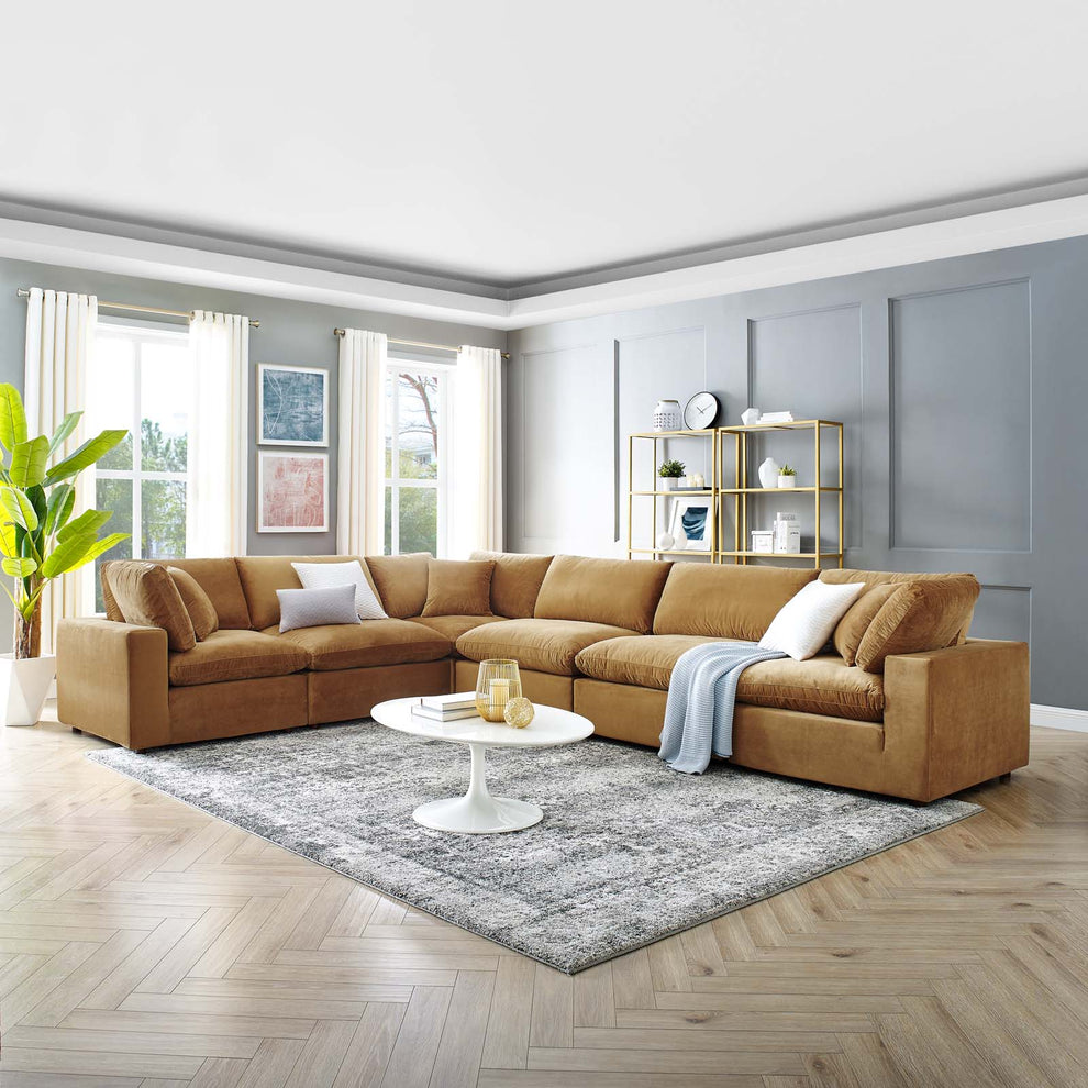 Commix Down Filled Overstuffed Performance Velvet 6-Piece Sectional Sofa By Modway - EEI-4824 | Sectional | Modishstore - 1