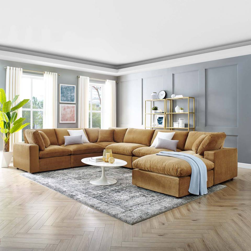Modway Commix Down Filled Overstuffed Performance Velvet 7-Piece Sectional Sofa - EEI-4825 | Sectional | Modishstore - 1