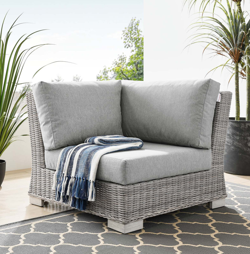 Modway Conway Outdoor Patio Wicker Rattan Corner Chair - EEI-4838 | Outdoor Sofas, Loveseats & Sectionals | Modishstore - 1