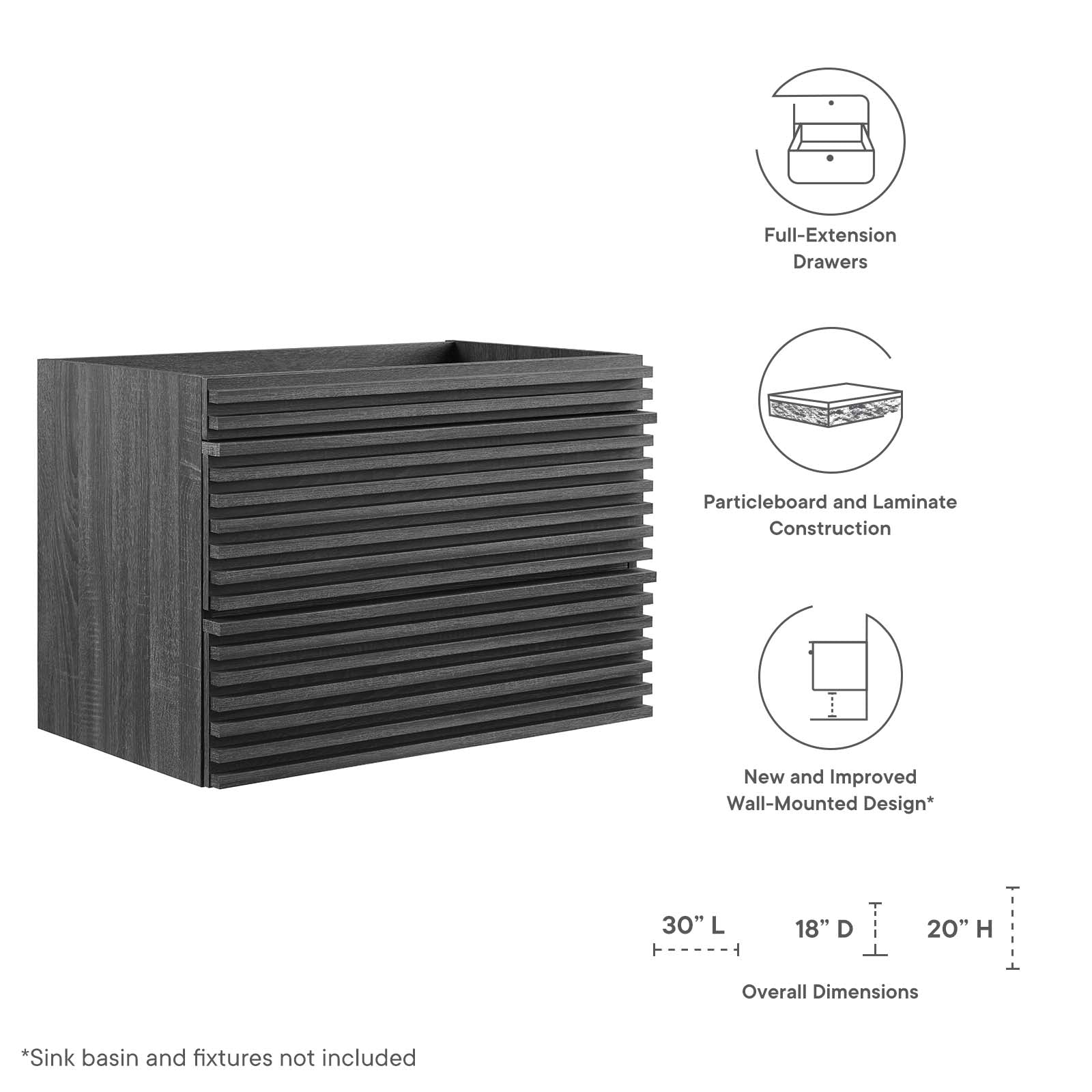 Render 30" Wall-Mount Bathroom Vanity By Modway - EEI-4850 | Bathroom Accessories | Modishstore - 8