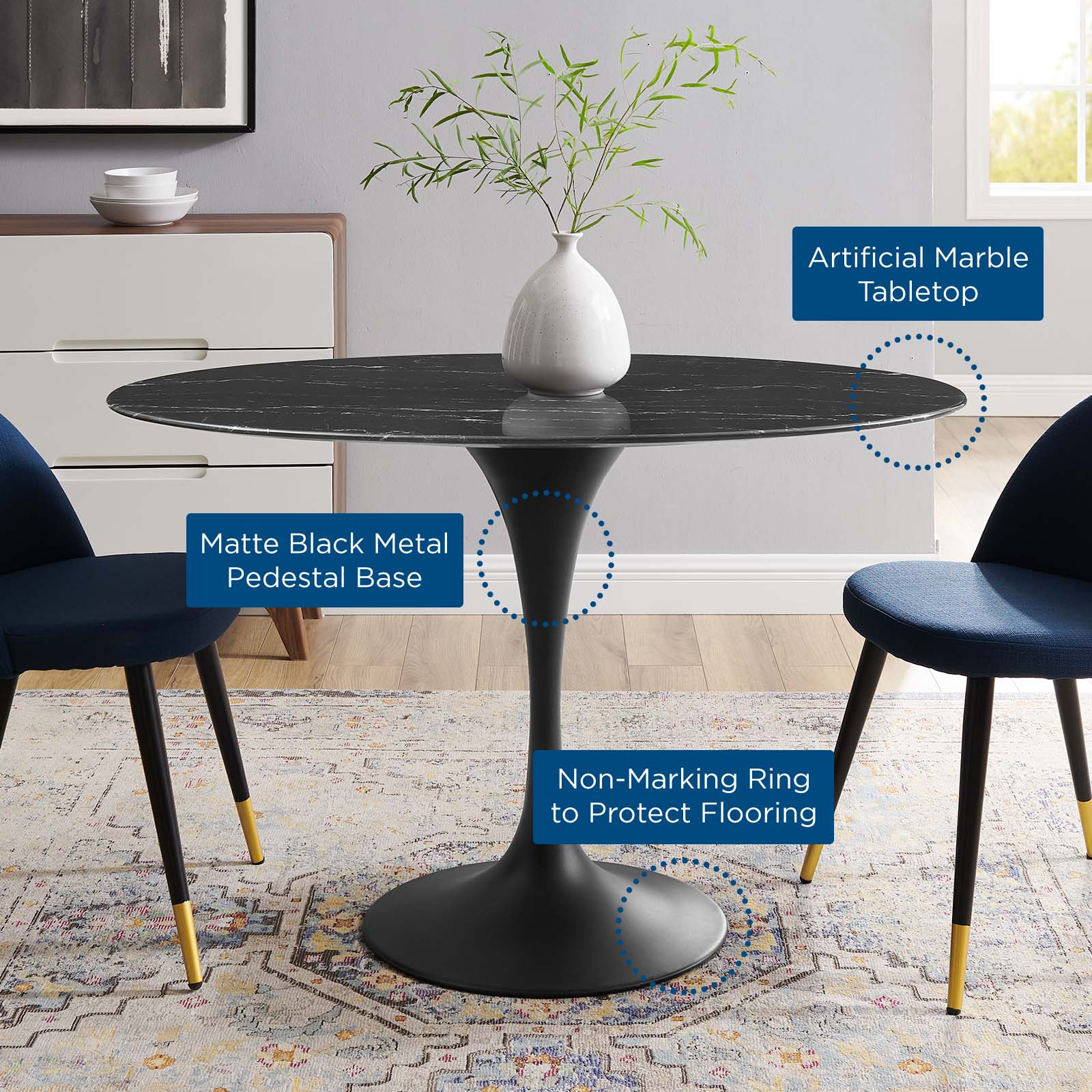Lippa 48" Artificial Marble Dining Table By Modway - EEI-4870 | Dining Tables | Modishstore - 5