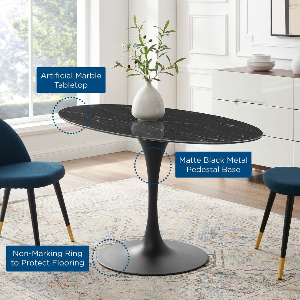 Lippa 54" Artificial Marble Oval Dining Table By Modway - EEI-4880 | Dining Tables | Modishstore - 6