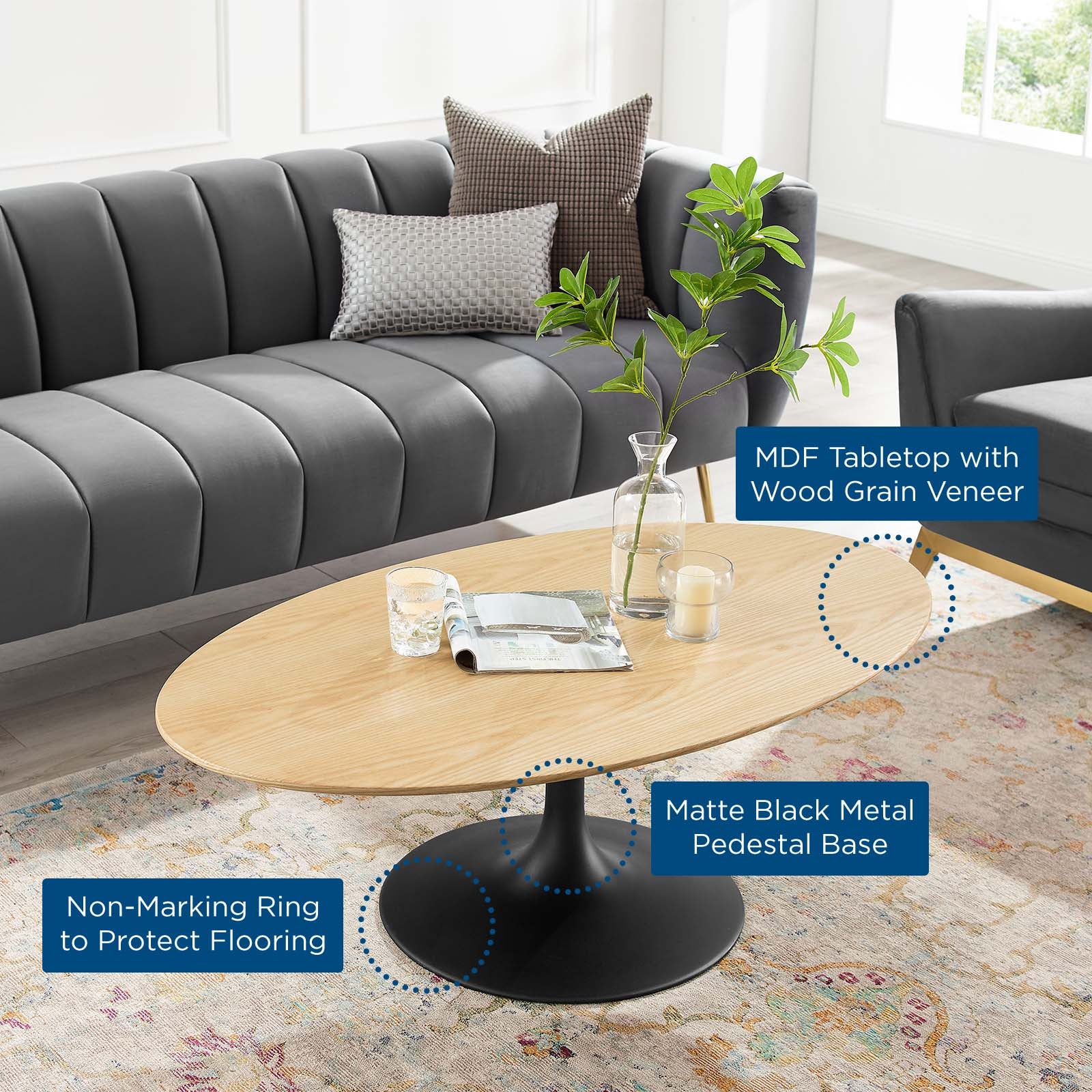 Lippa 48" Wood Oval Coffee Table By Modway - EEI-4883 | Coffee Tables | Modishstore - 5