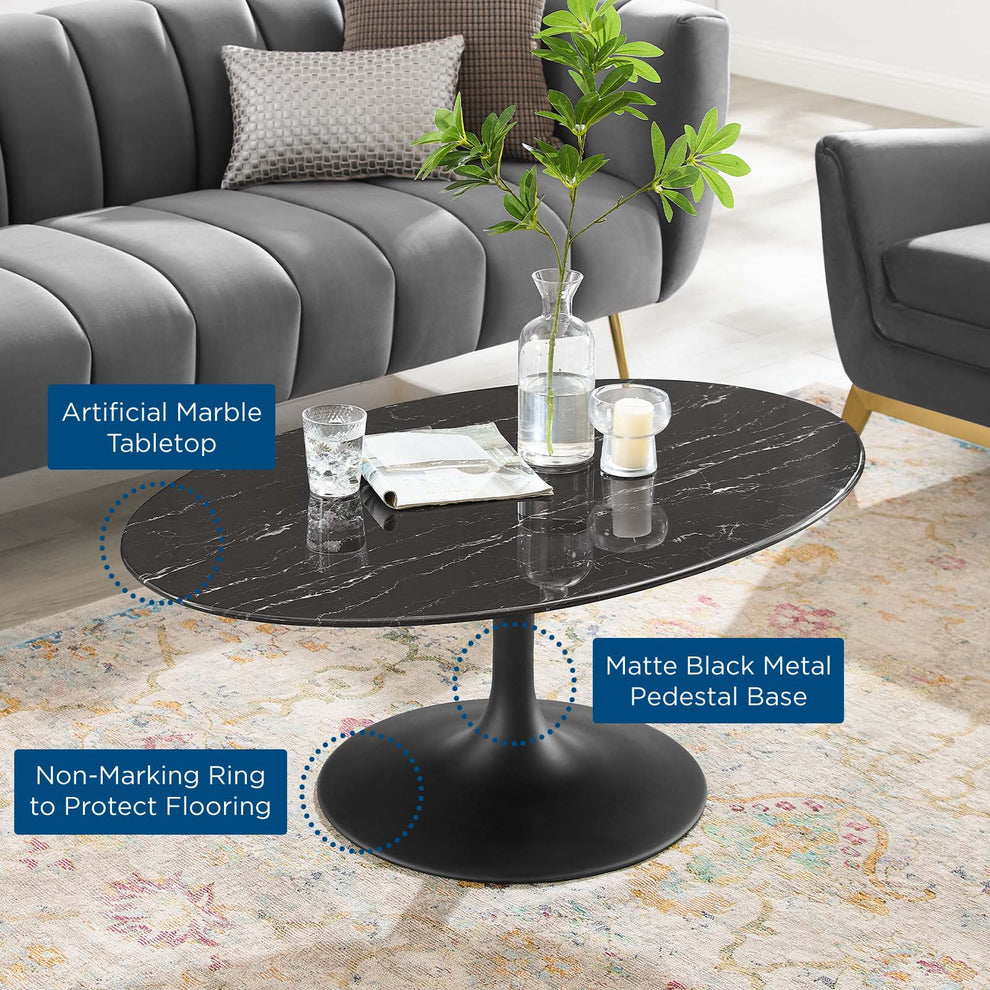 Lippa 42" Oval Artificial Marble Coffee Table By Modway - EEI-4885 | Modishstore - 4